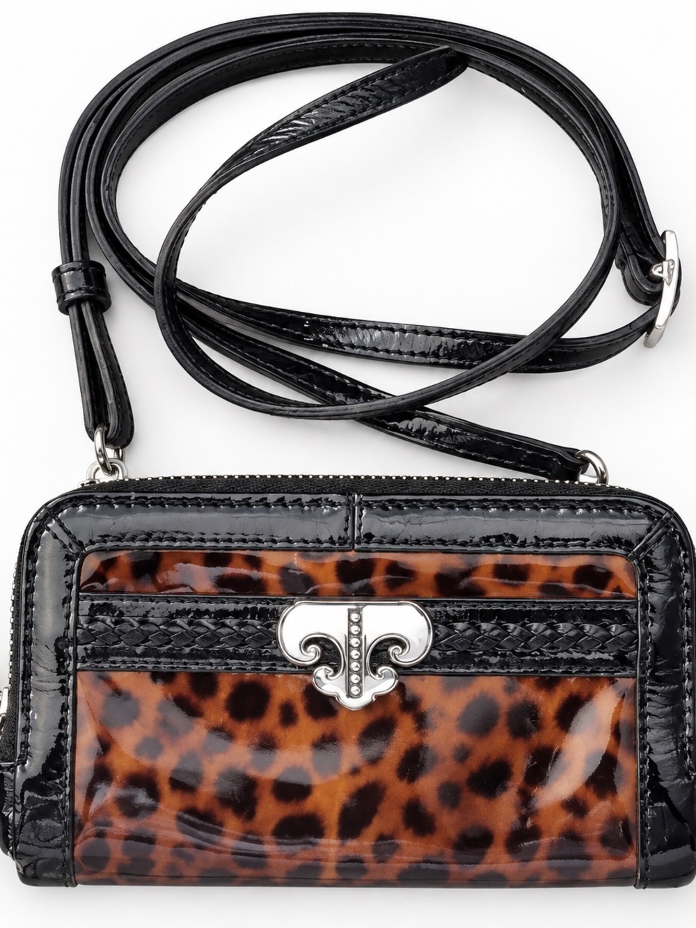 Brighton Leopard-Print Patent Crossbody with Black Trim